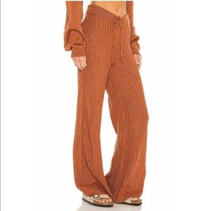 SNDYS Orange High Waist Ribbed Knit Flare Pants Wide Leg Lounge Casual Revolve